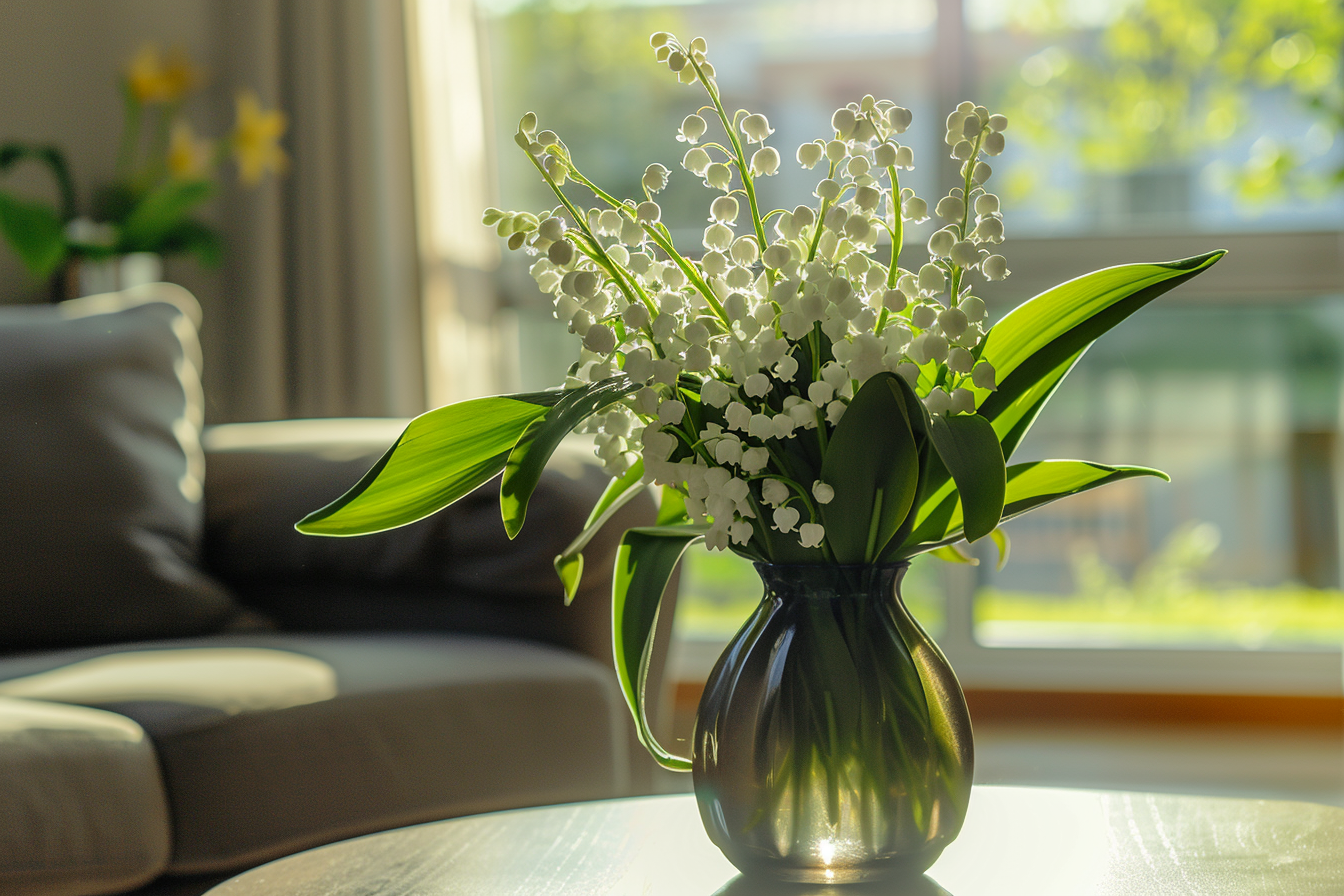Image gratuite 1er mai, jour Travail, vase brins muguet décore maison moderne 1