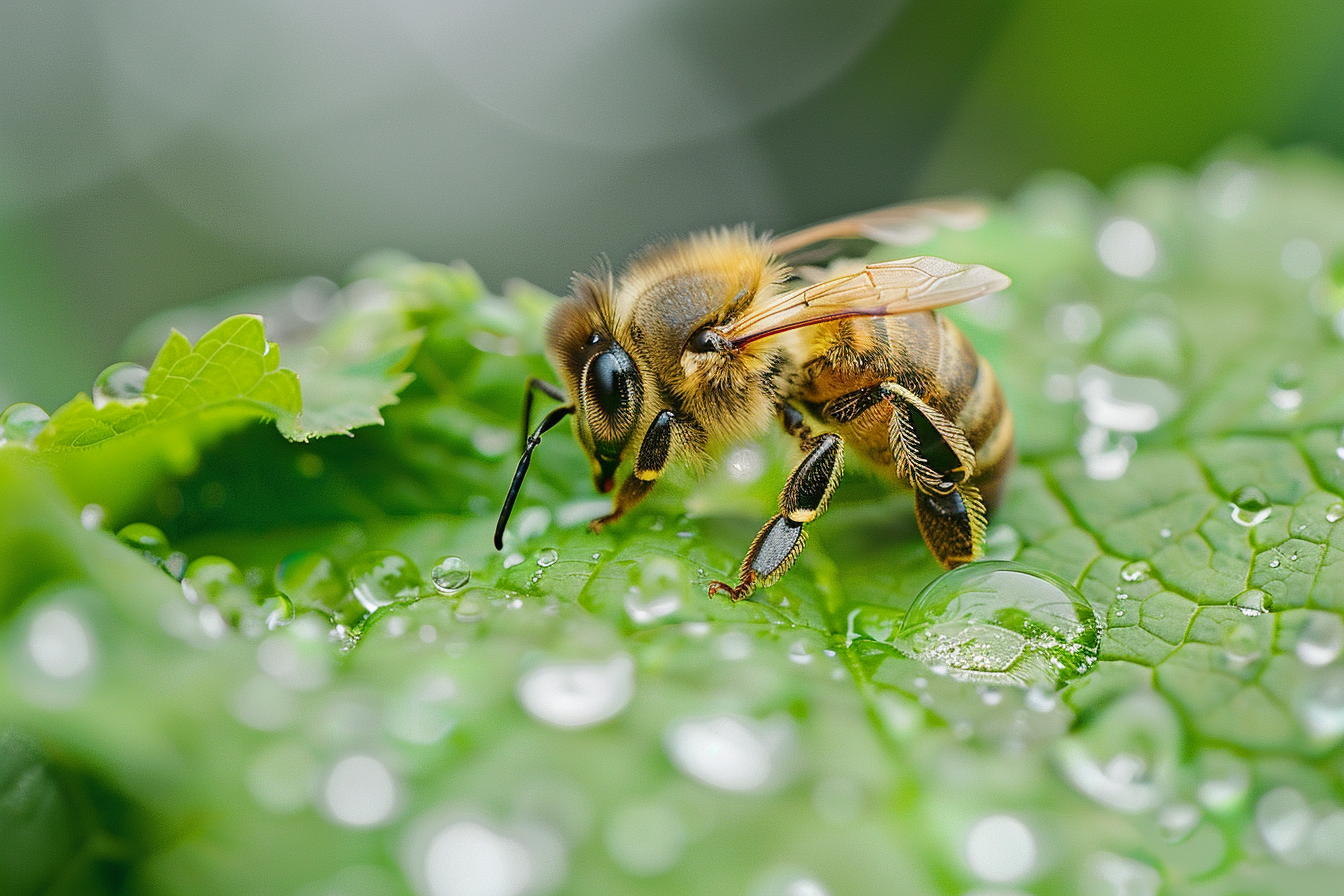 Image gratuite Abeille buvant sur une feuille 1