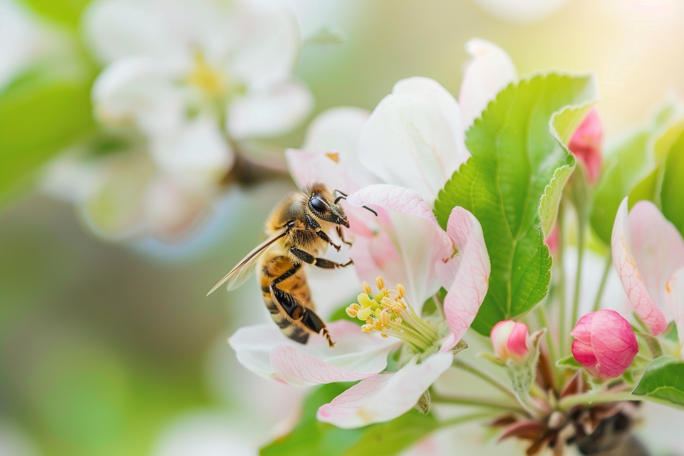 Image gratuite Abeille pollinisant une fleur de pommier 1