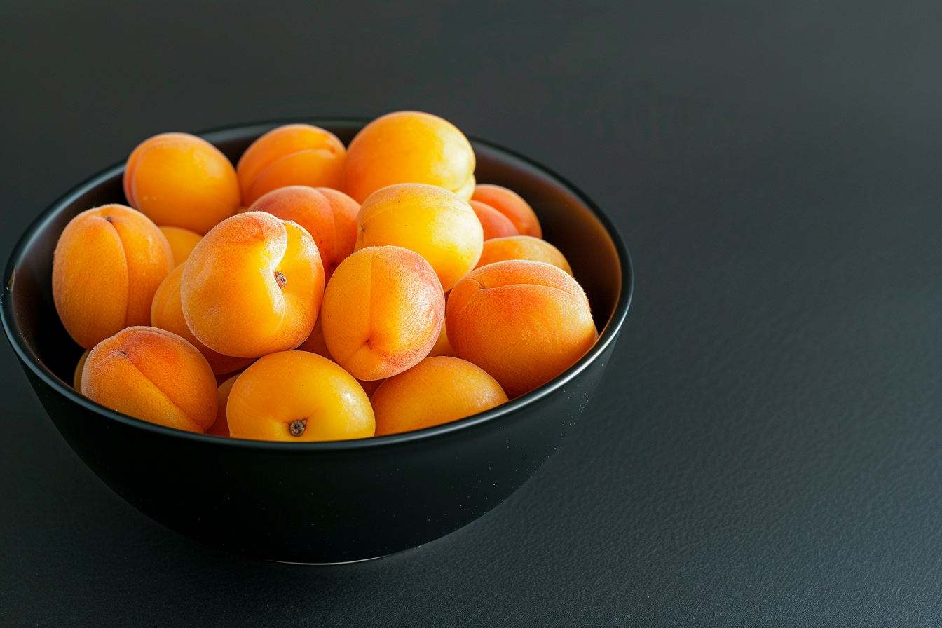 Image gratuite Abricots dans un bol sur fond noir 1