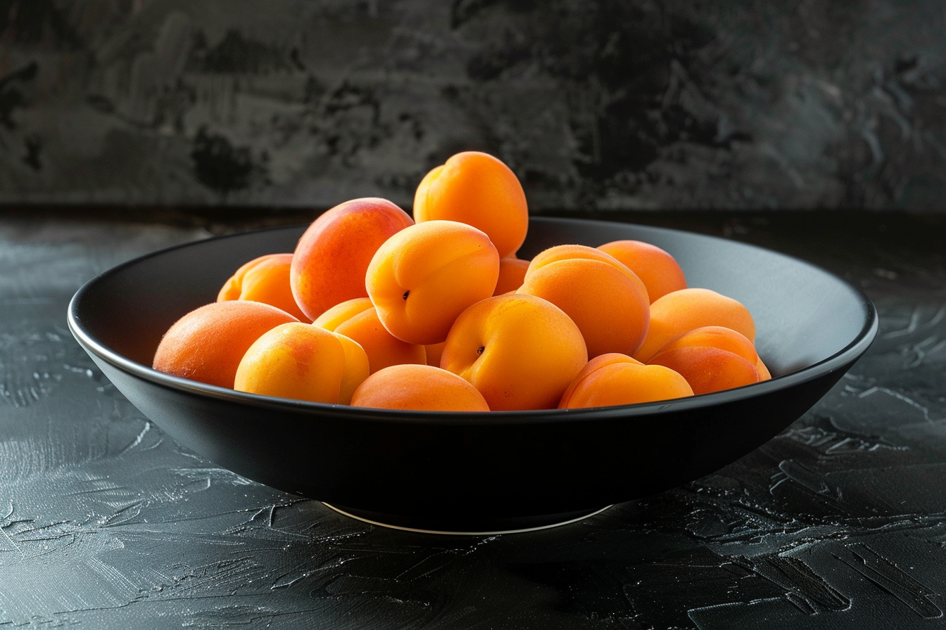 Image gratuite Abricots dans un bol sur fond noir 4