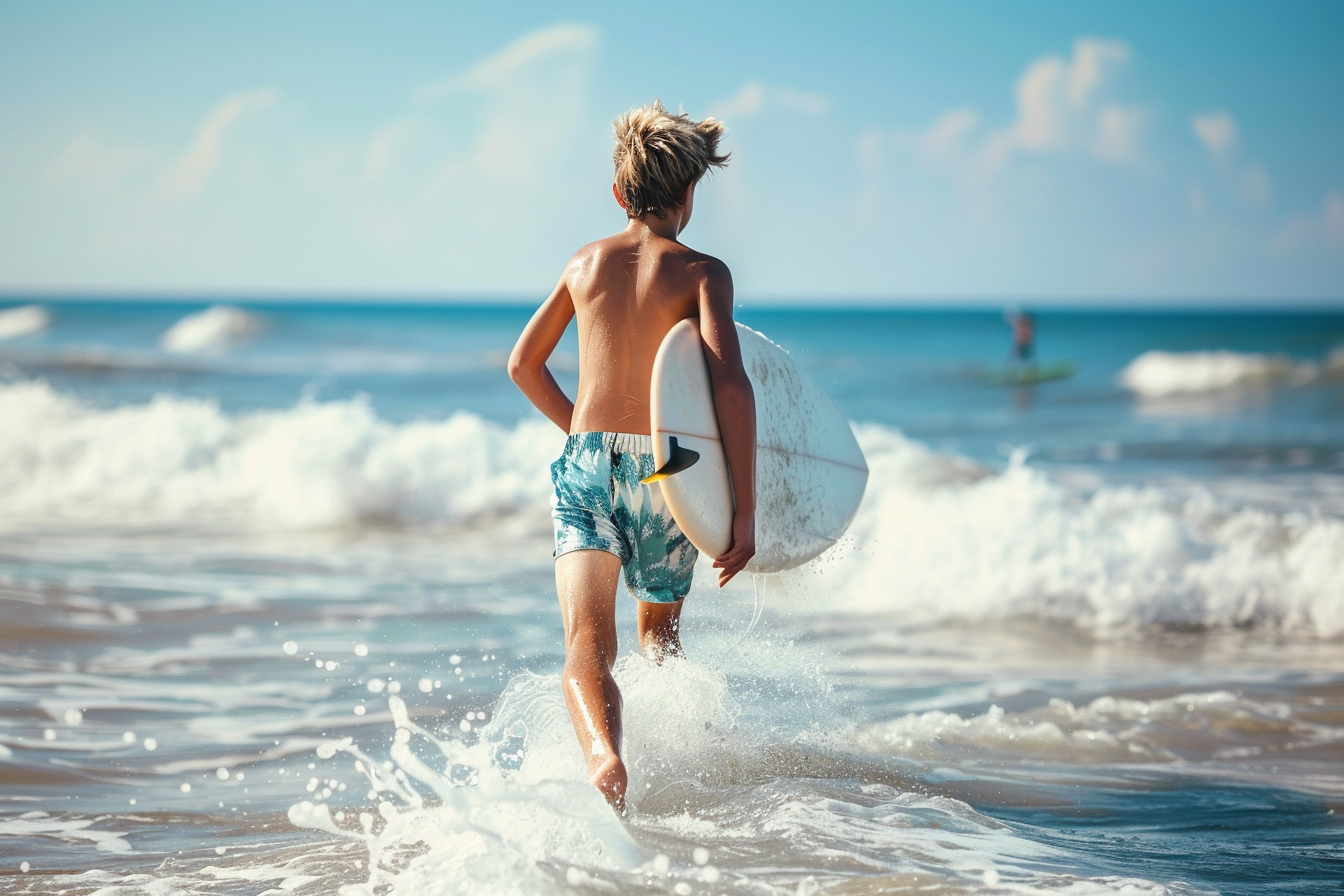 Image gratuite Adolescent courant vers les vagues pour surfer 2