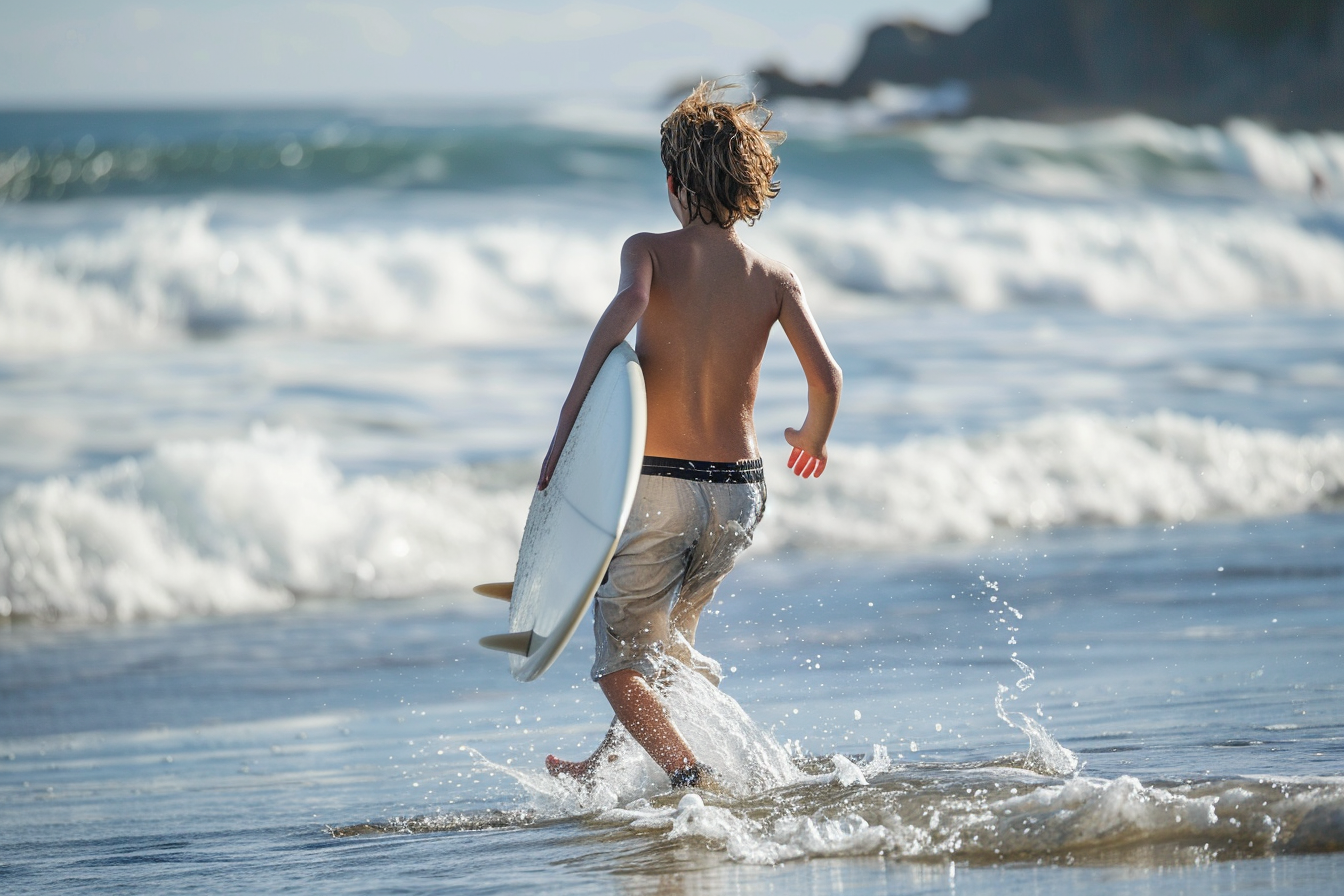Image gratuite Adolescent courant vers les vagues pour surfer 3