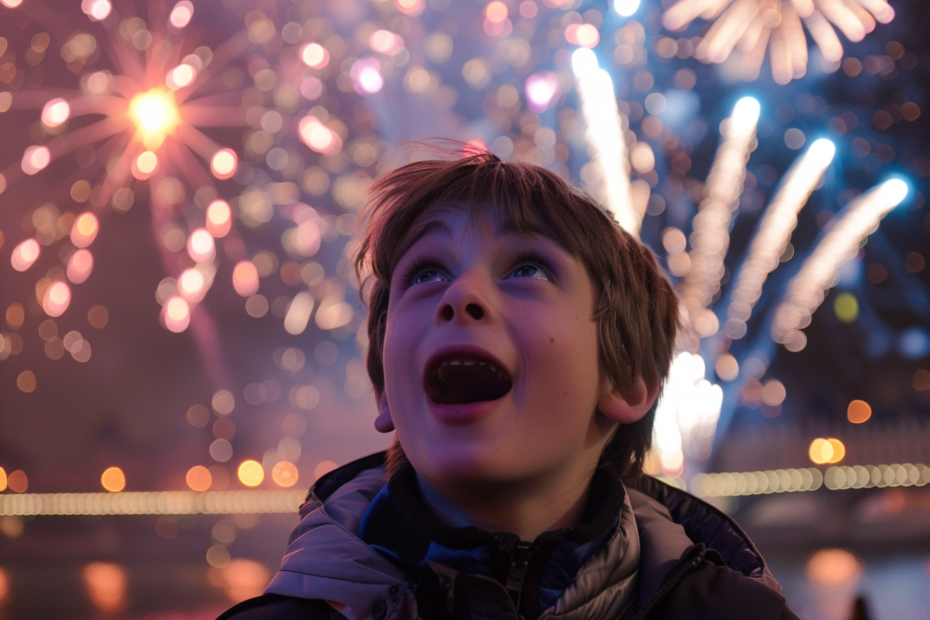 Image gratuite Adolescent émerveillé par les feux d&rsquo;artifice 2