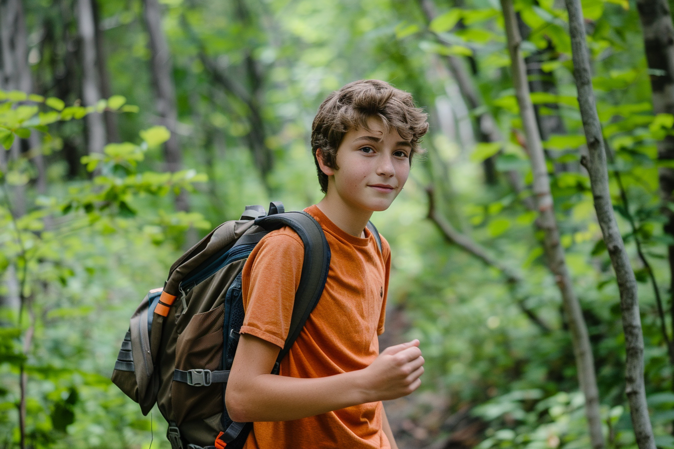 Image gratuite Adolescent explorant un sentier forestier 1