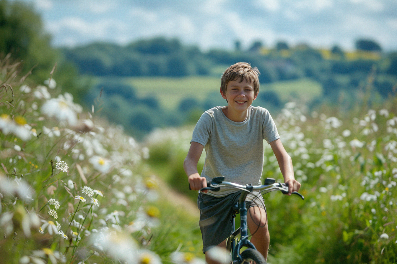 Image gratuite Adolescent roulant à vélo à la campagne 1