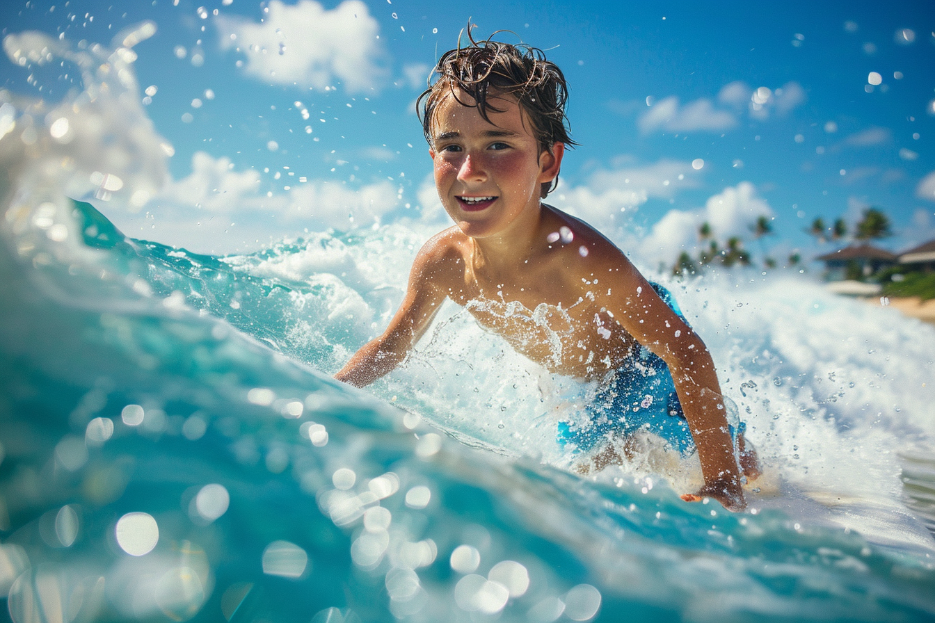 Image gratuite Adolescent surfant sur les vagues tropicales 1