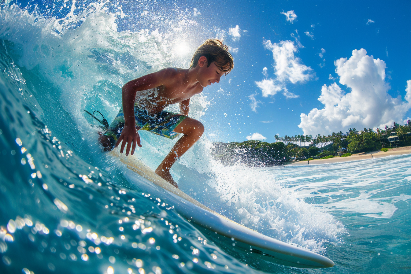 Image gratuite Adolescent surfant sur les vagues tropicales 2