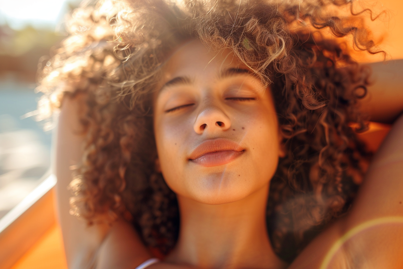 Image gratuite Adolescente allongée sur un transat bronzant sous le soleil 1