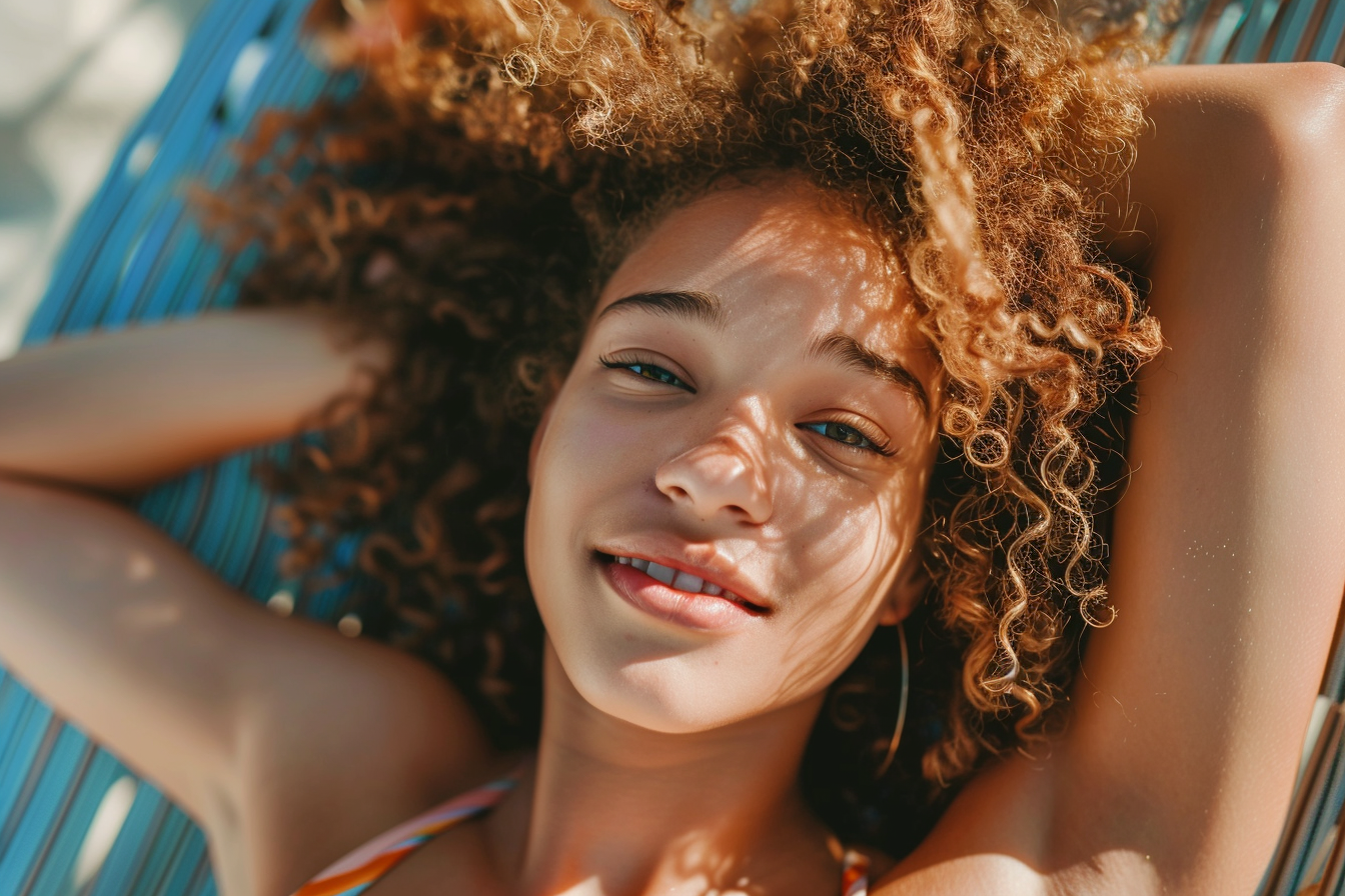 Image gratuite Adolescente allongée sur un transat bronzant sous le soleil 5