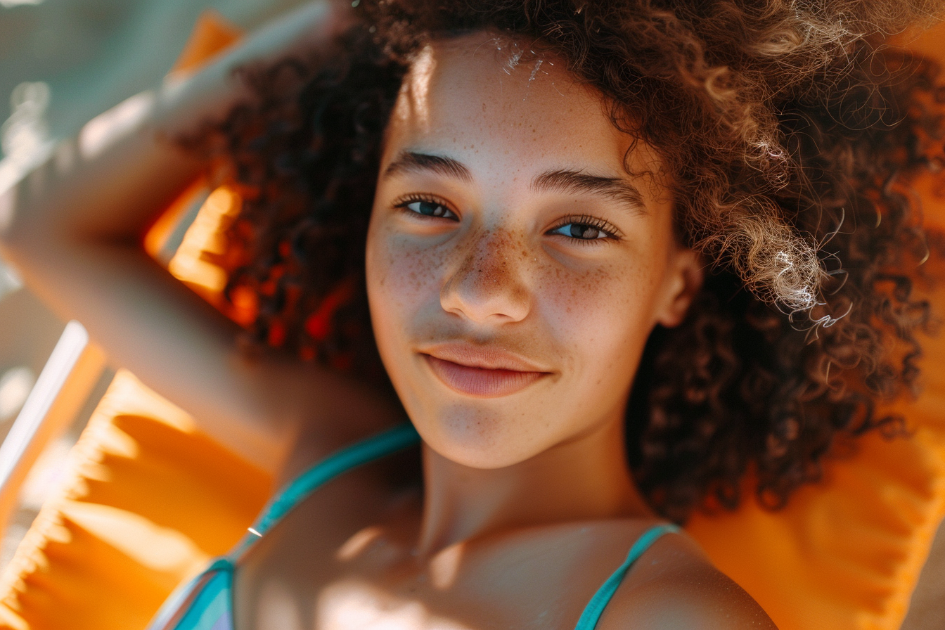 Image gratuite Adolescente allongée sur un transat bronzant sous le soleil 6