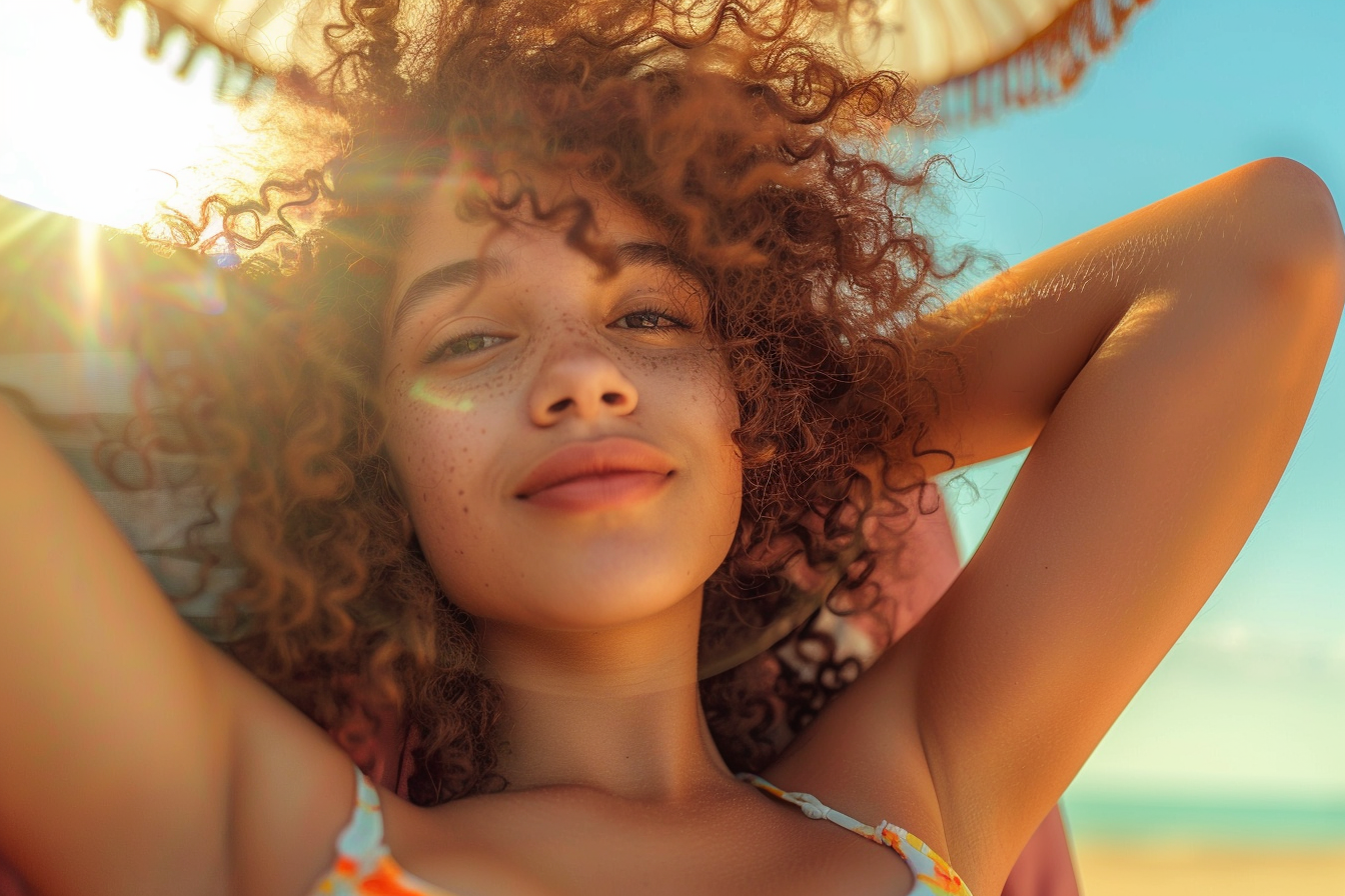 Image gratuite Adolescente allongée sur un transat bronzant sous le soleil 7