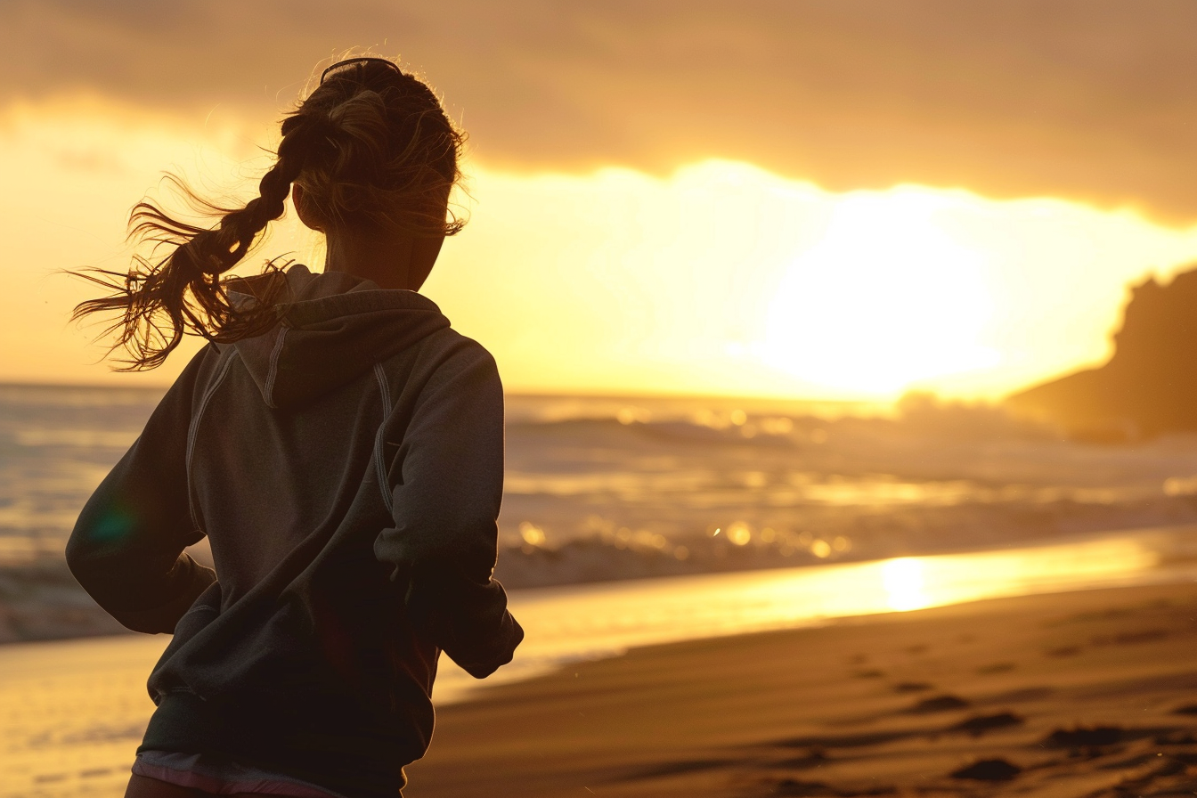 Image gratuite Adolescente courant le long de la plage au coucher du soleil 2