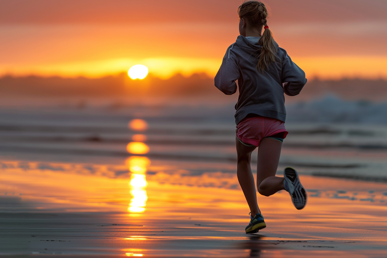 Image gratuite Adolescente courant le long de la plage au coucher du soleil 5