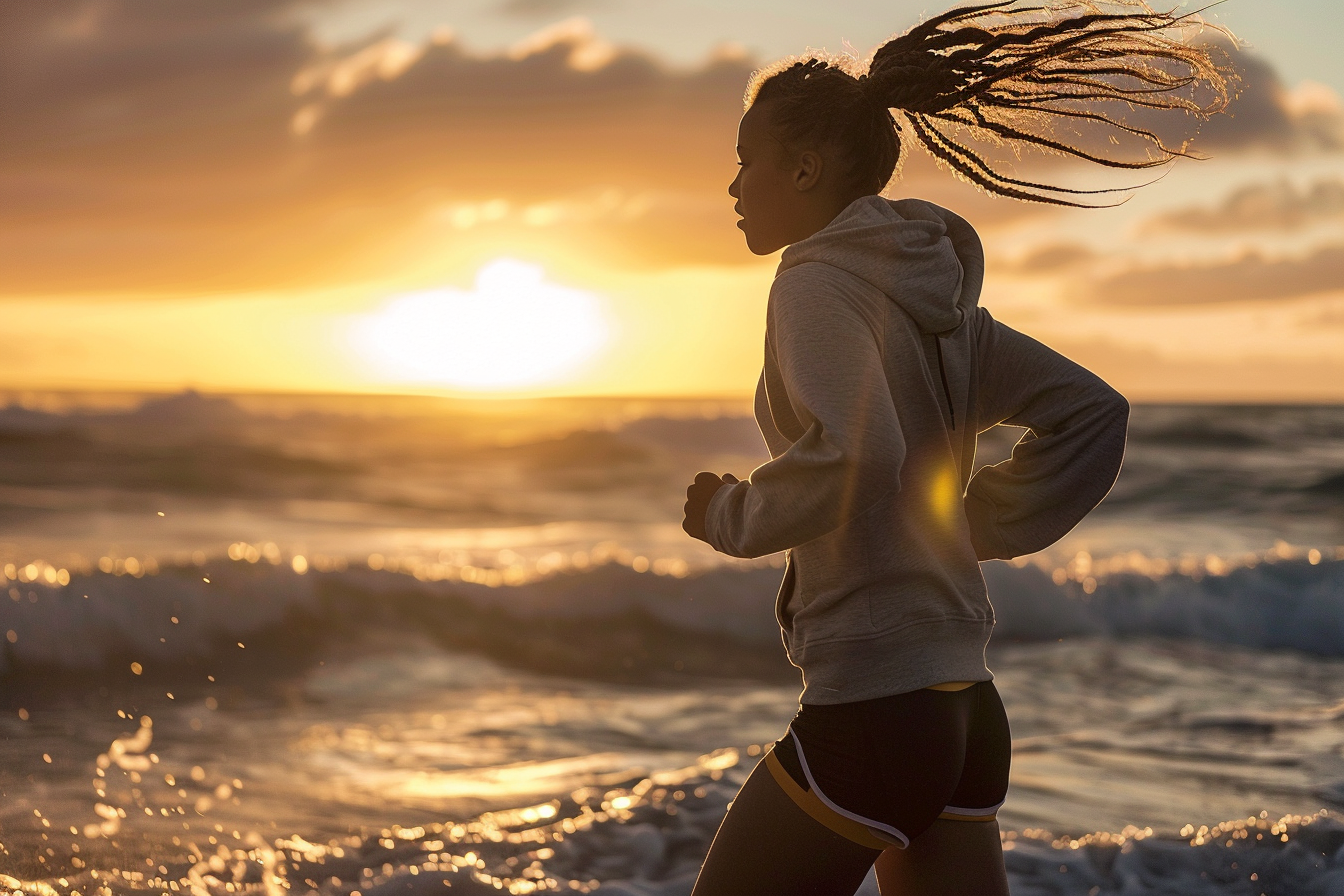 Image gratuite Adolescente courant le long de la plage au coucher du soleil 6
