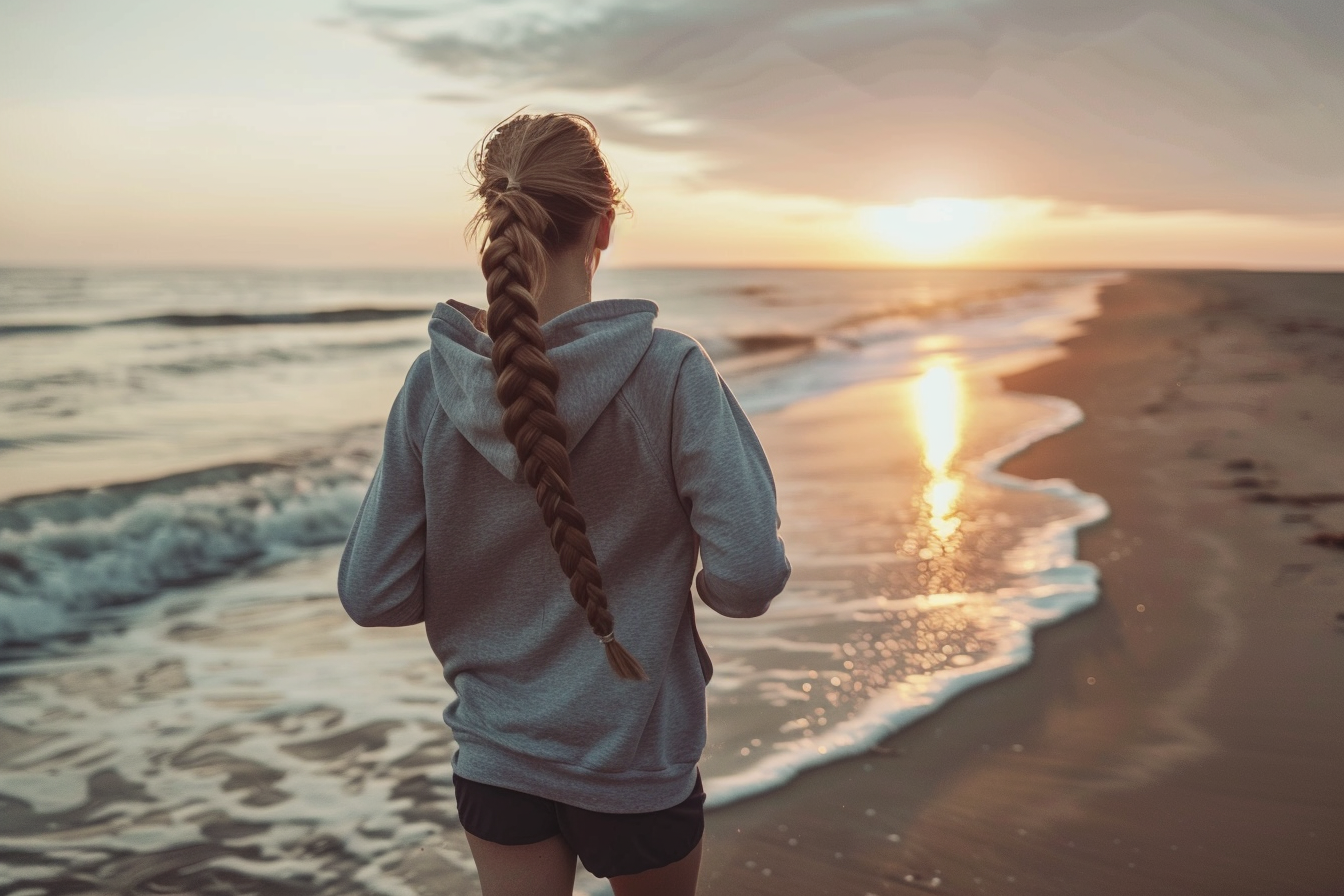 Image gratuite Adolescente courant le long de la plage au coucher du soleil 7