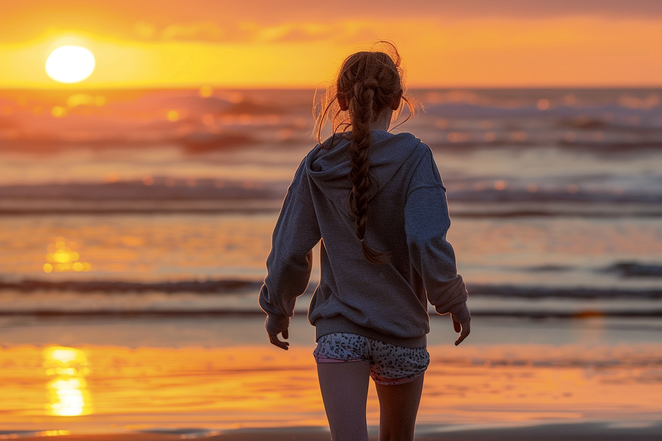 Image gratuite Adolescente courant le long de la plage au coucher du soleil 8
