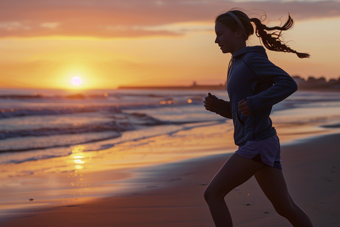 Image gratuite Adolescente courant le long de la plage au coucher du soleil 9