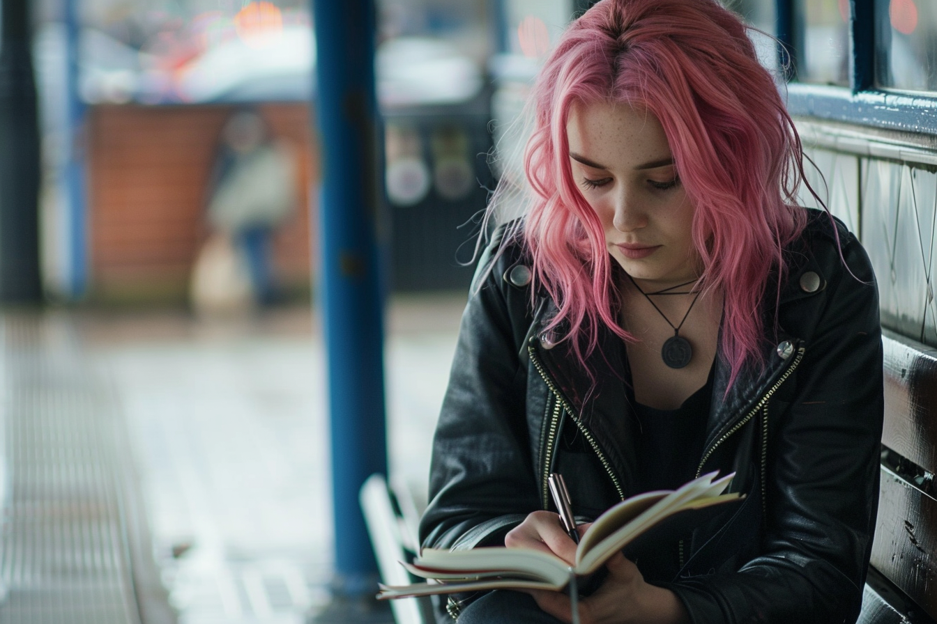Image gratuite Adolescente écrivant dans son journal à la gare 1