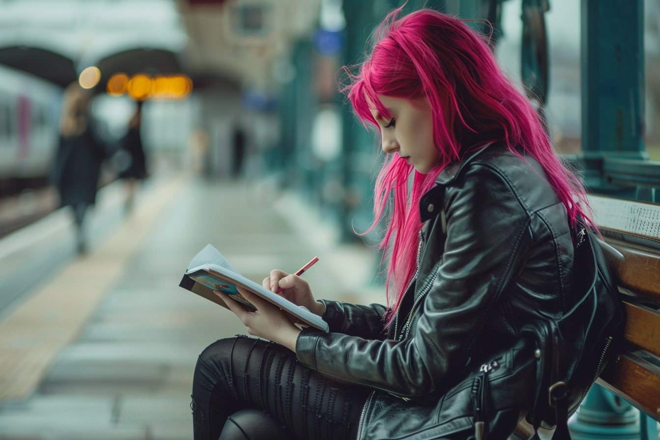 Image gratuite Adolescente écrivant dans son journal à la gare 2