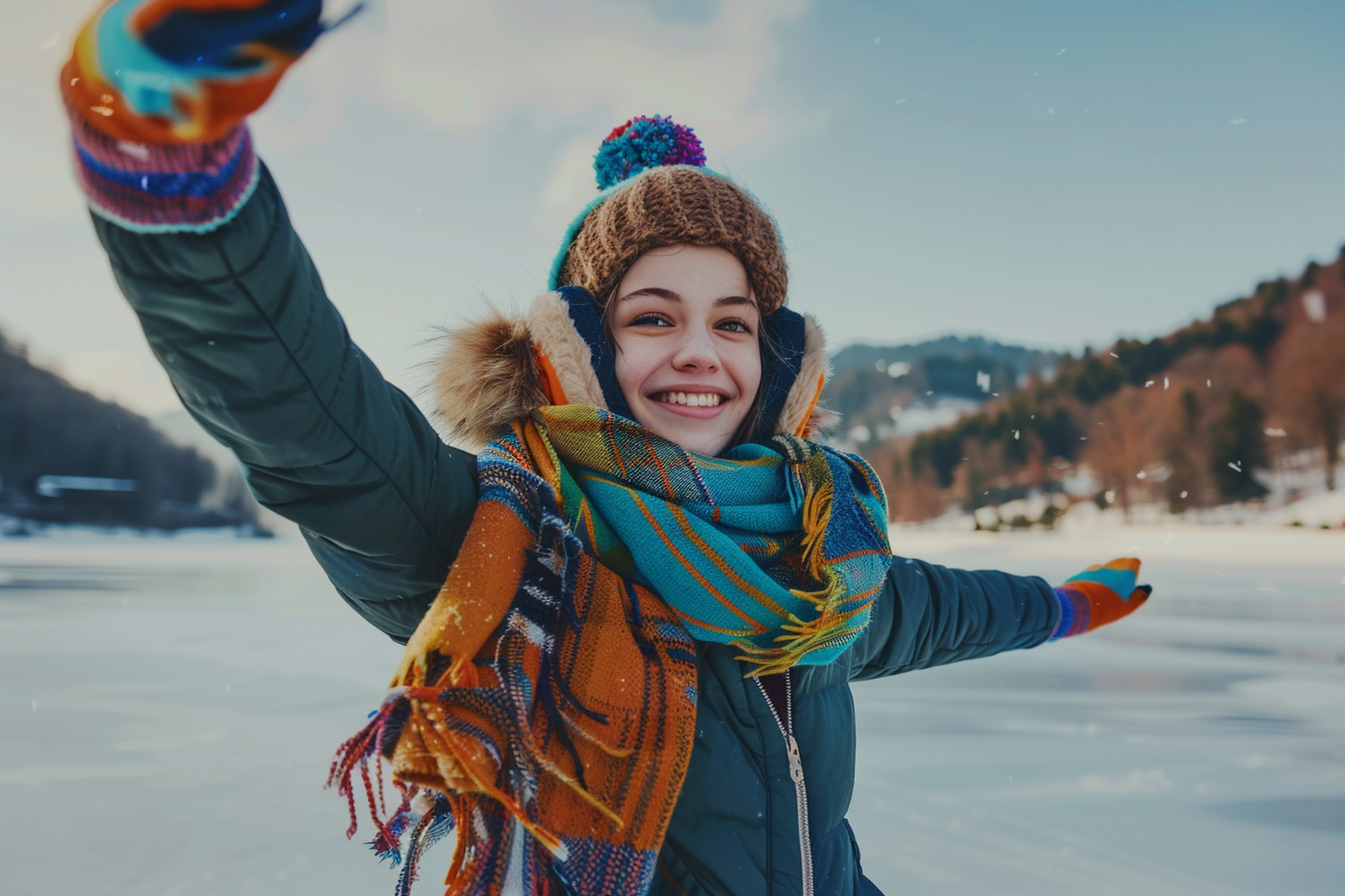 Image gratuite Adolescente patinant sur un lac gelé en montagne 1