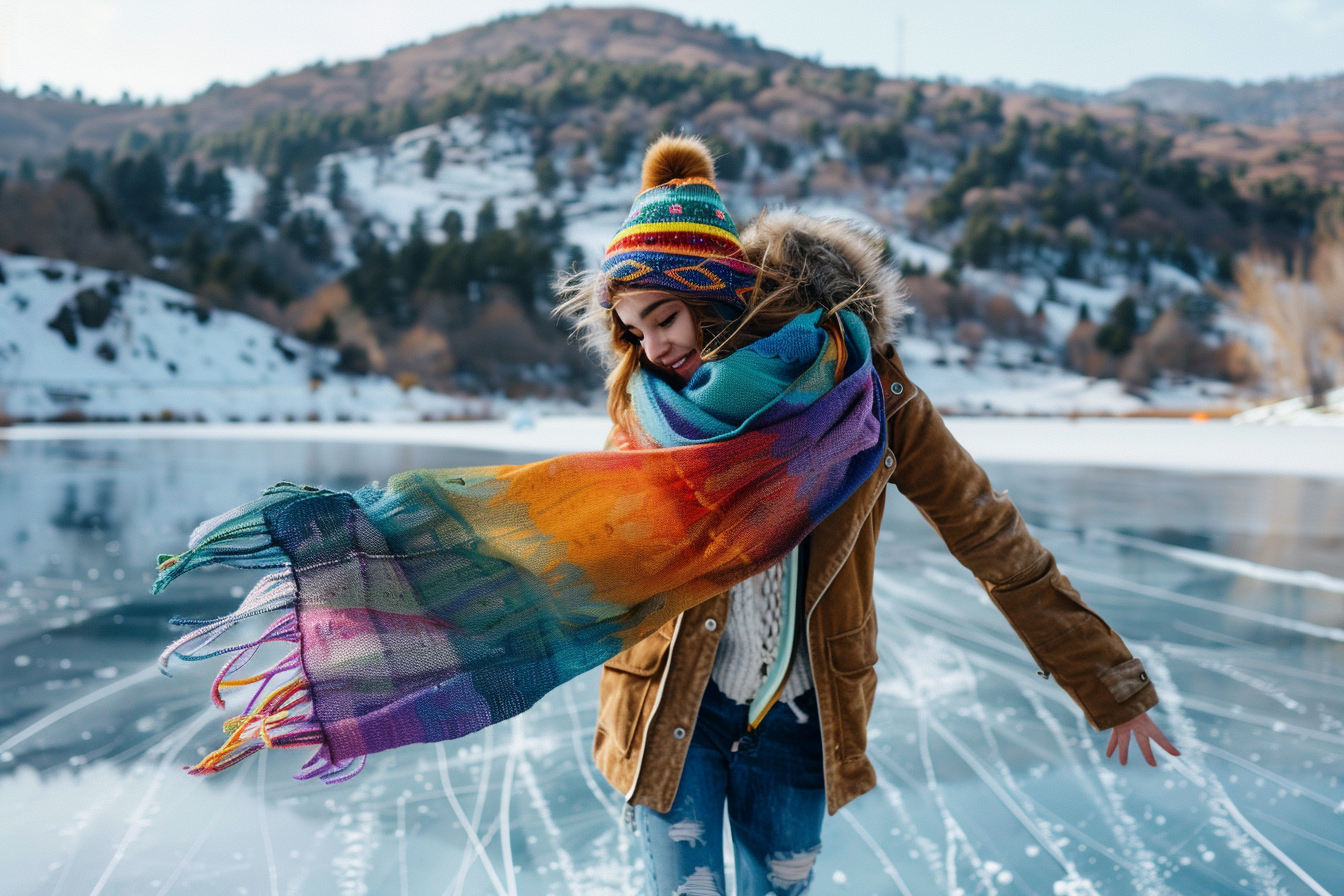 Image gratuite Adolescente patinant sur un lac gelé en montagne 4