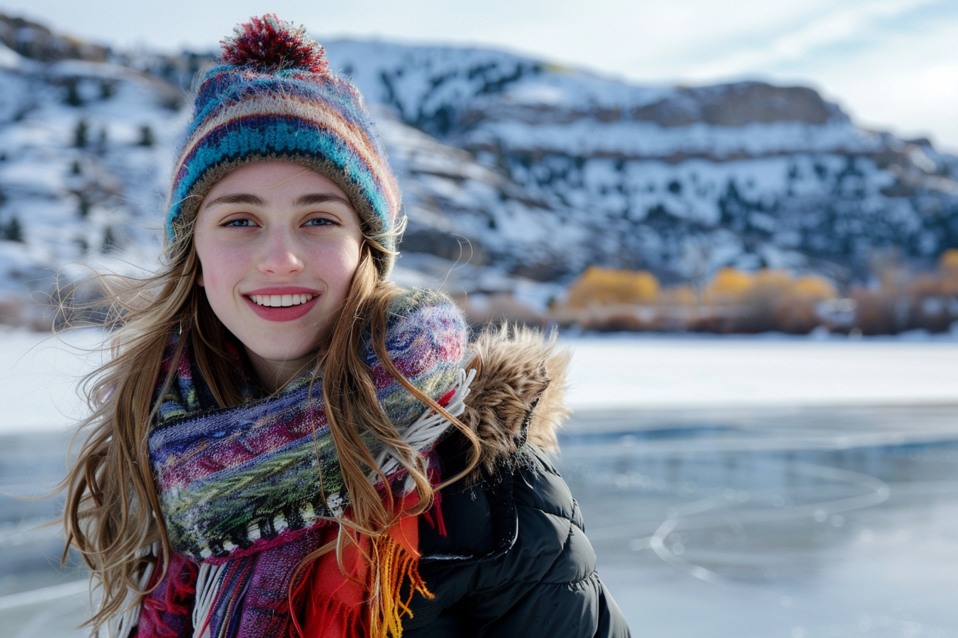 Image gratuite Adolescente patinant sur un lac gelé en montagne 6