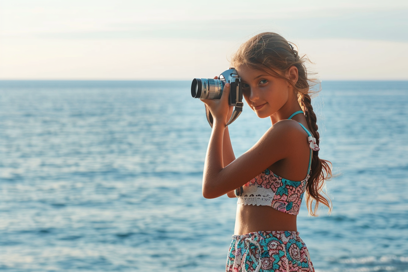 Image gratuite Adolescente prenant des photos à la mer 2