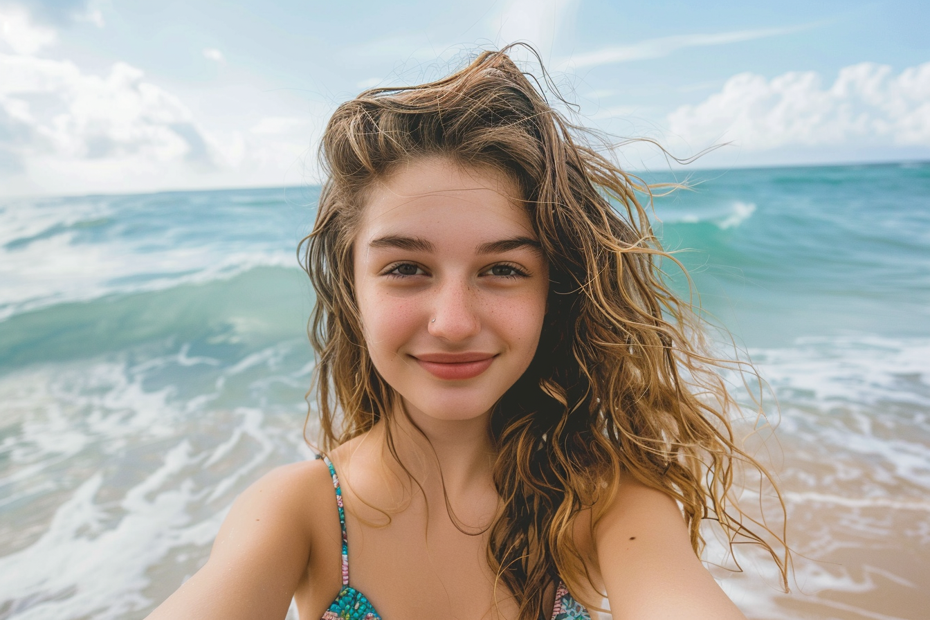 Image gratuite Adolescente prenant un selfie à la mer 2