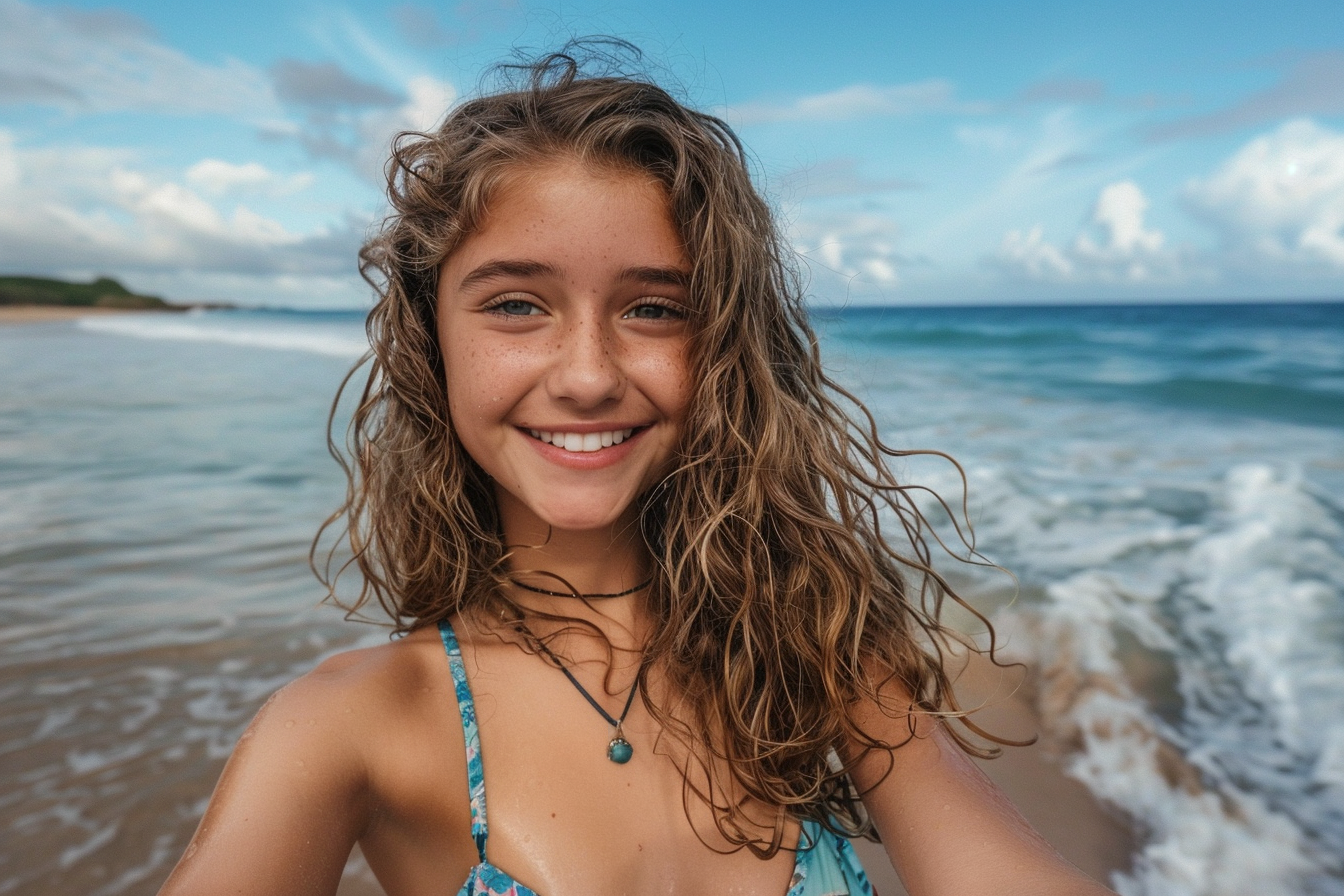 Image gratuite Adolescente prenant un selfie à la mer 4