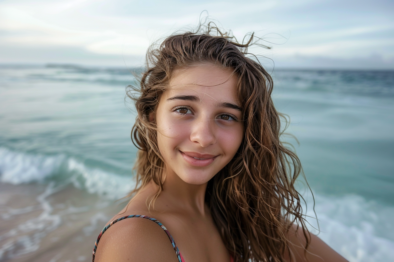 Image gratuite Adolescente prenant un selfie à la mer 5