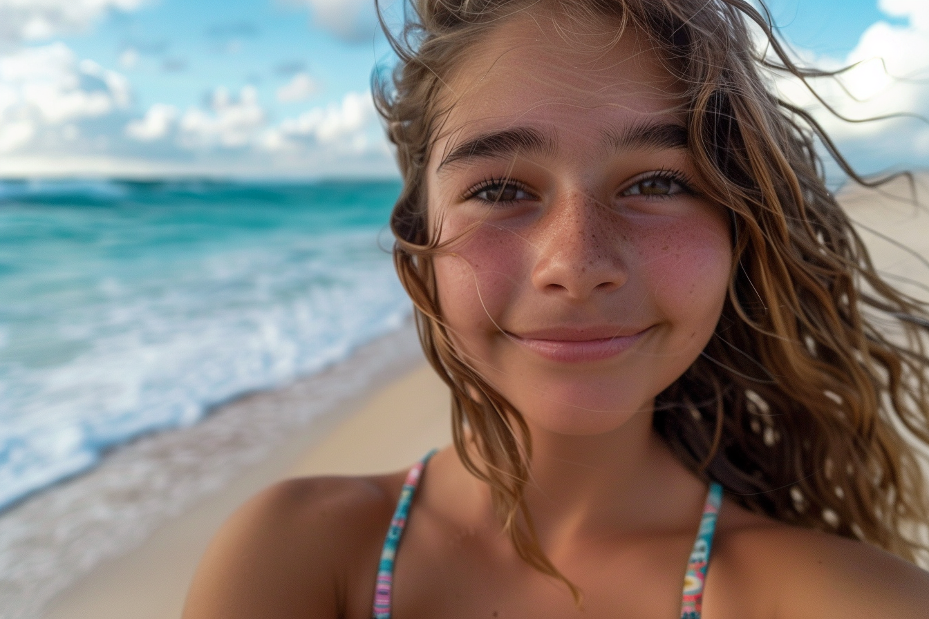 Image gratuite Adolescente prenant un selfie à la mer 6
