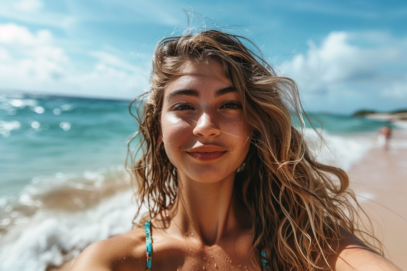 Image gratuite Adolescente prenant un selfie à la mer 7