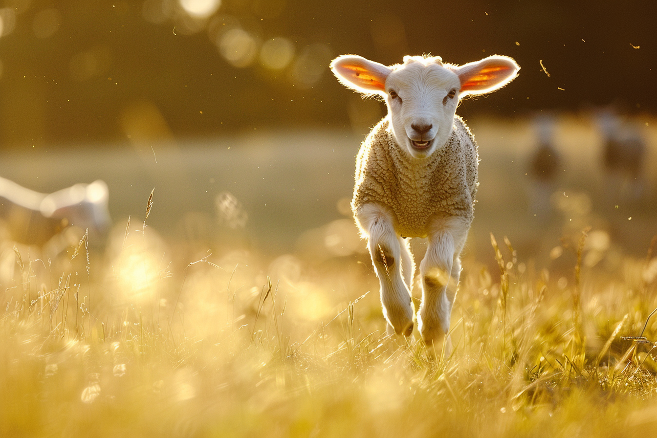 Image gratuite Agneau joueur dans prairie ensoleillée 1