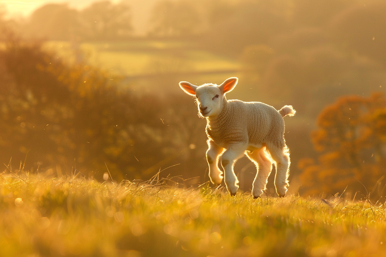 Image gratuite Agneau joueur dans prairie ensoleillée 2