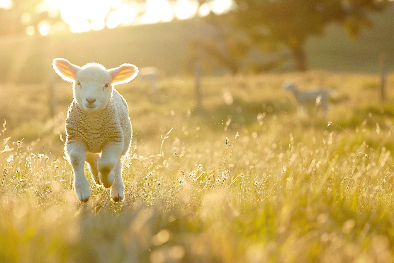 Image gratuite Agneau joueur dans prairie ensoleillée 3