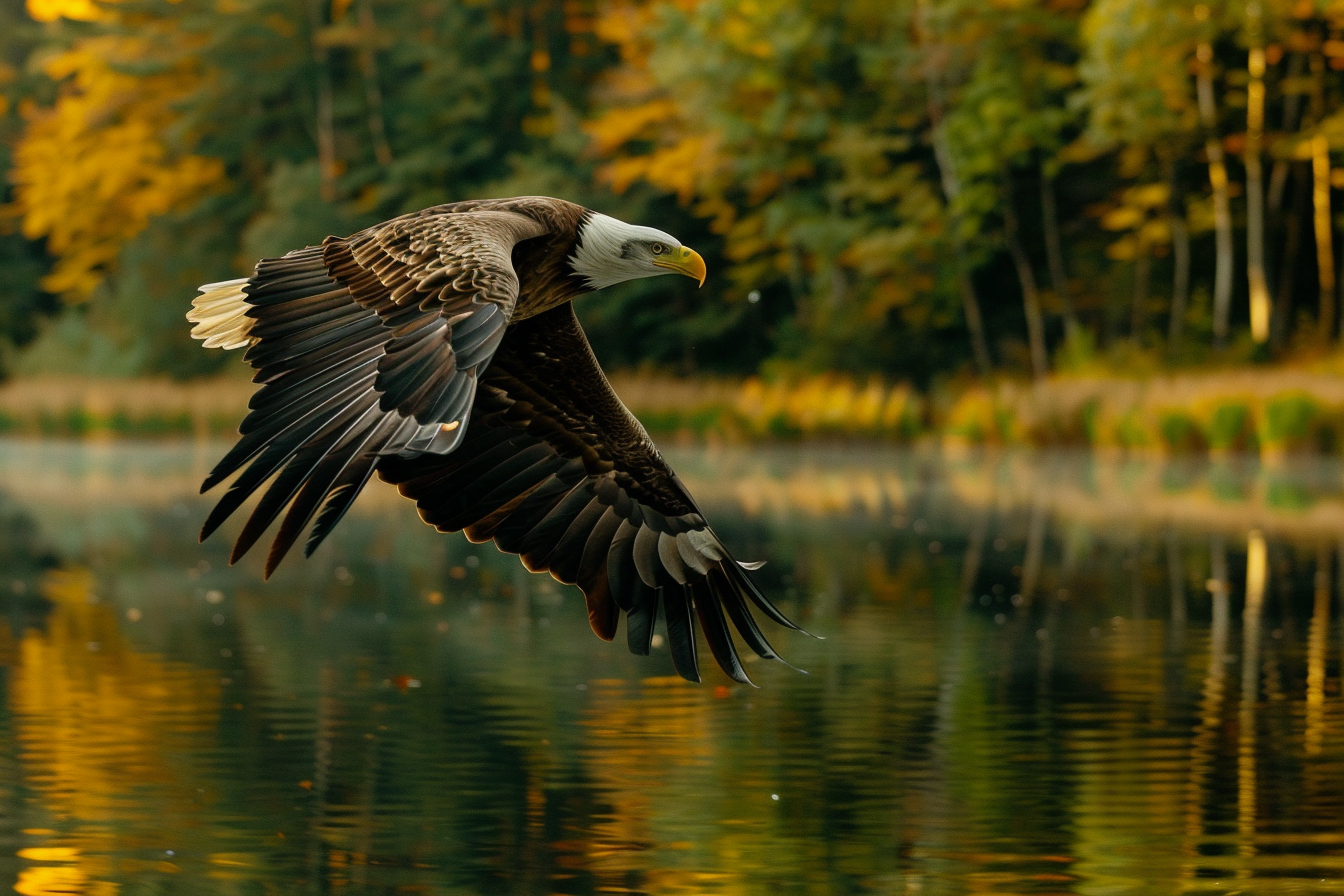 Image gratuite Aigle volant au-dessus d&rsquo;un lac 1