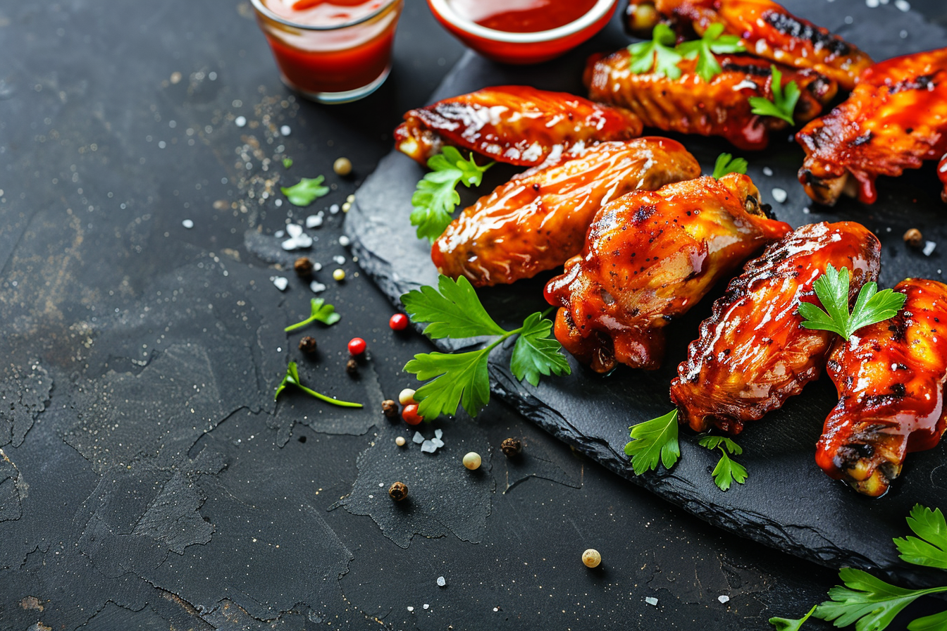 Image gratuite Ailes de poulet avec sauce sur fond sombre 2