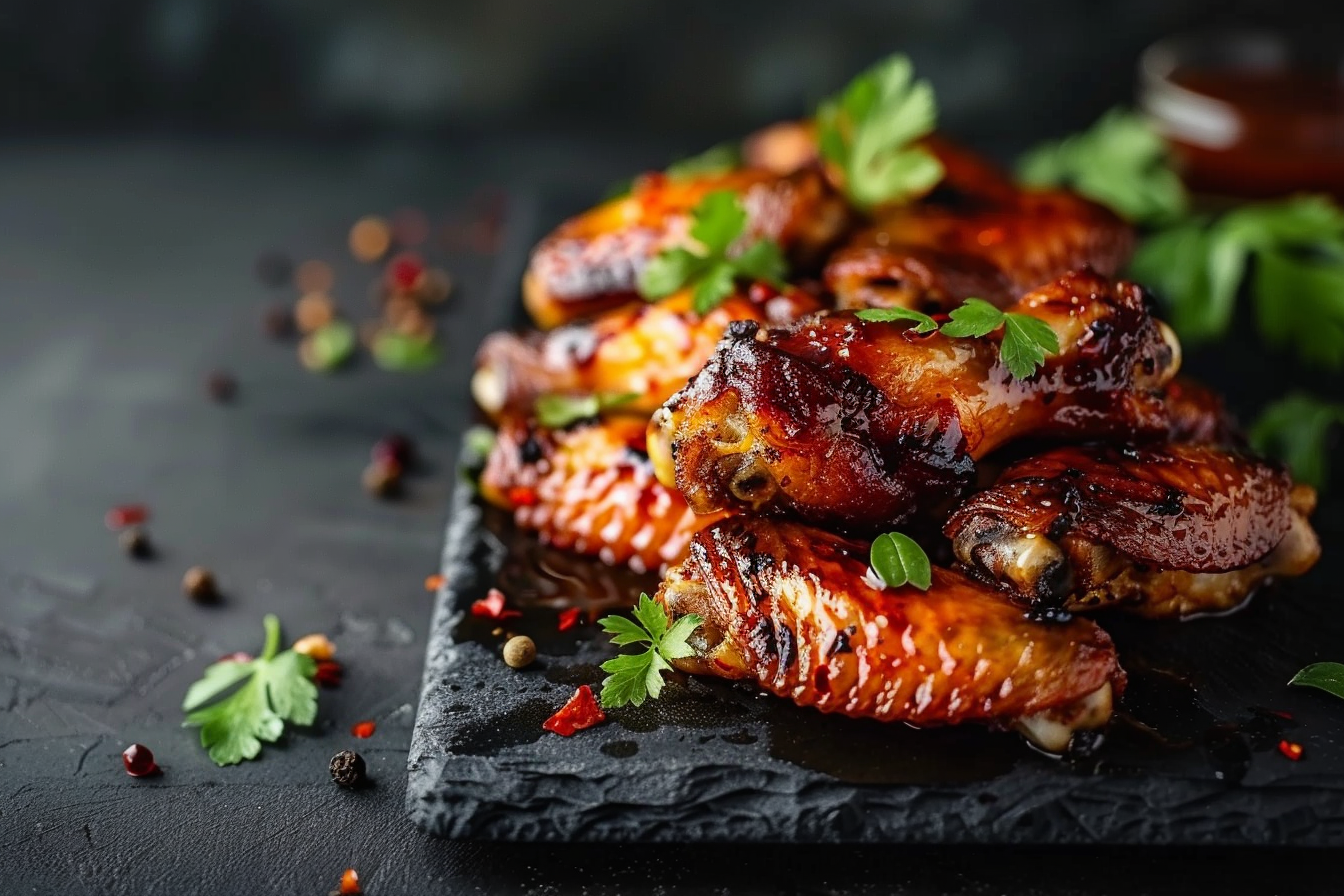 Image gratuite Ailes de poulet avec sauce sur fond sombre 4