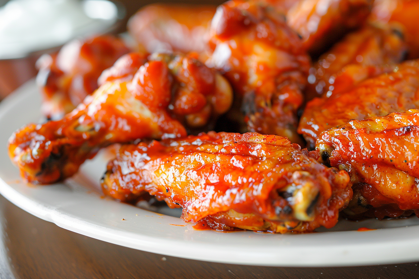 Image gratuite Ailes de poulet épicées sur assiette blanche 3