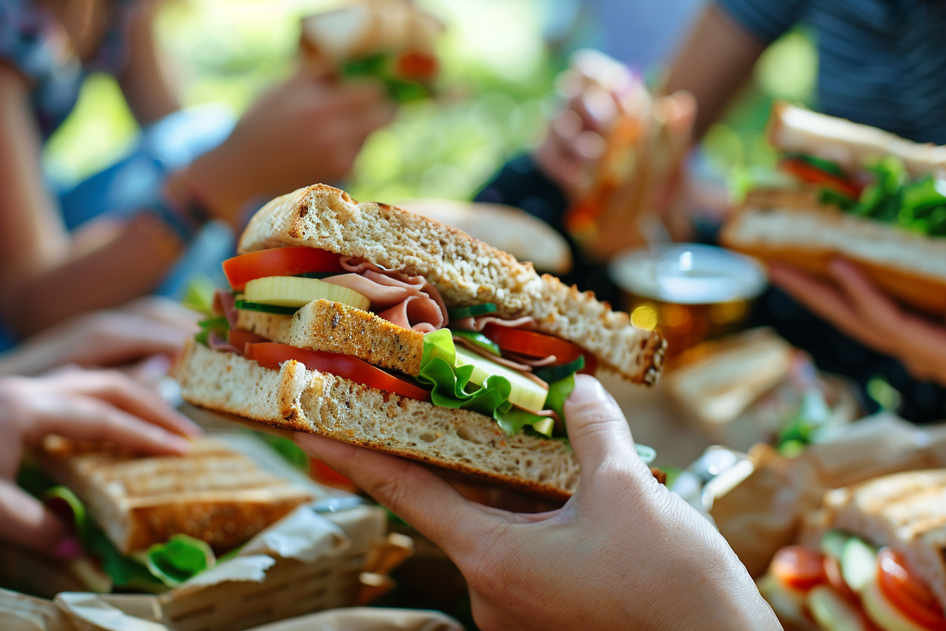 Image gratuite Amis profitant de sandwiches au parc 1
