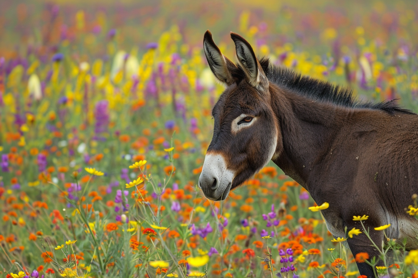 Image gratuite Âne dans champ de fleurs sauvages 1