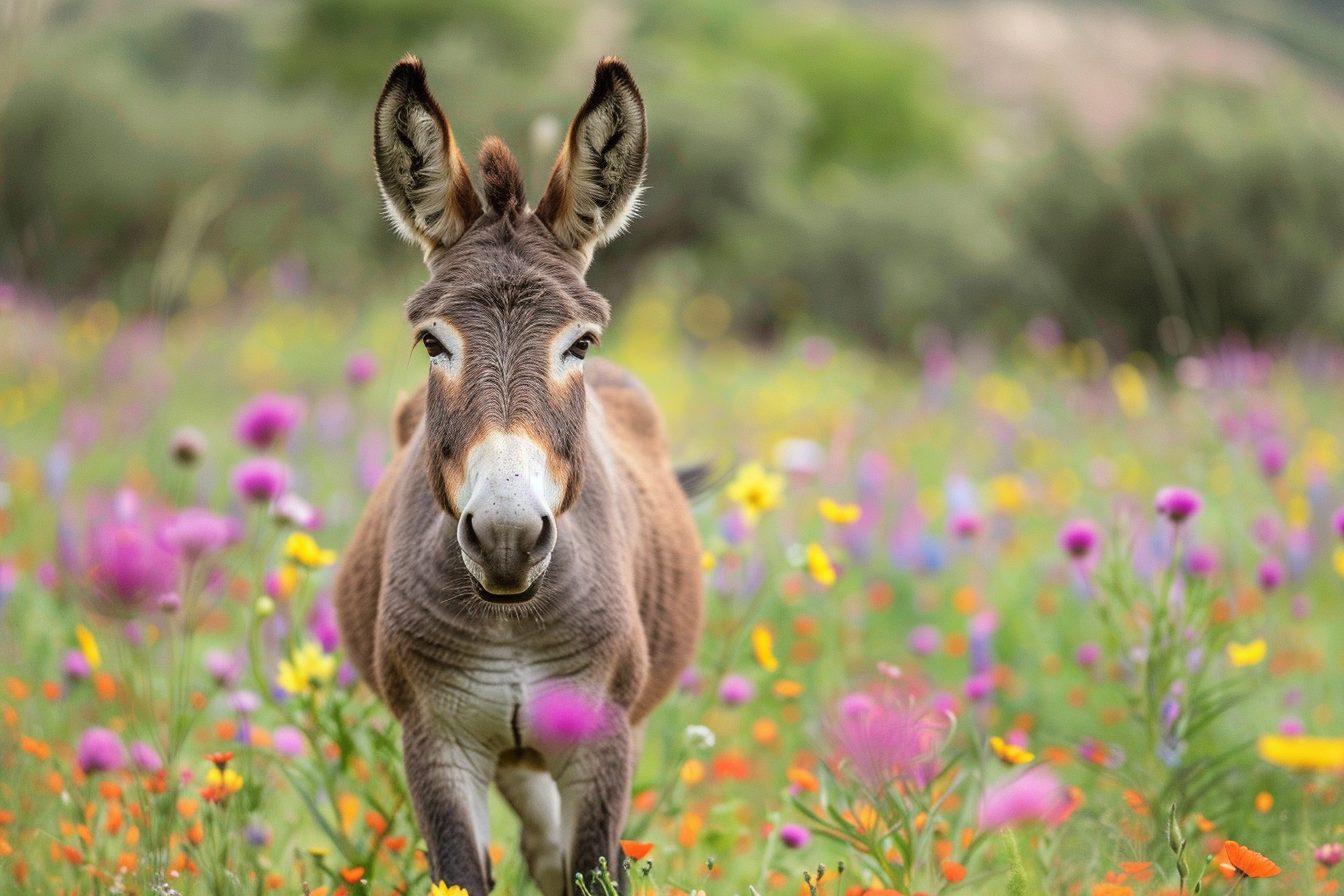 Image gratuite Âne dans champ de fleurs sauvages 2