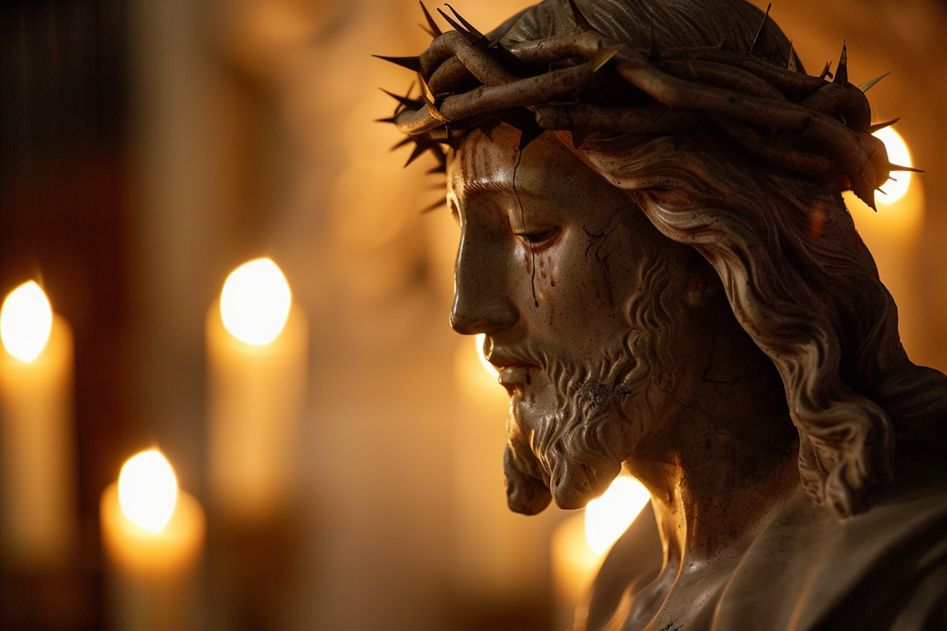 Image gratuite Angle latéral sculpture Christ, douce lumière bougies 1