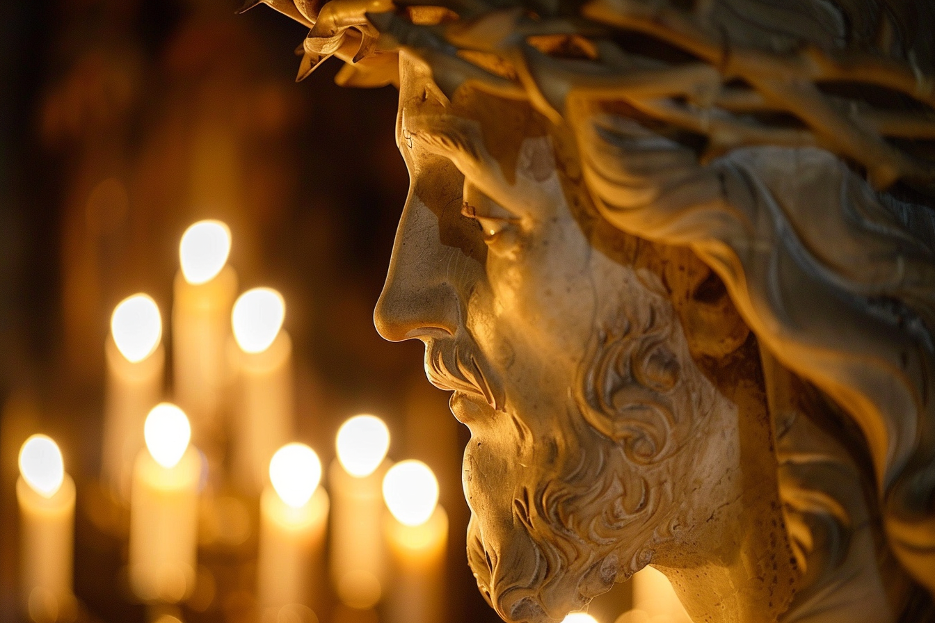 Image gratuite Angle latéral sculpture Christ, douce lumière bougies 3