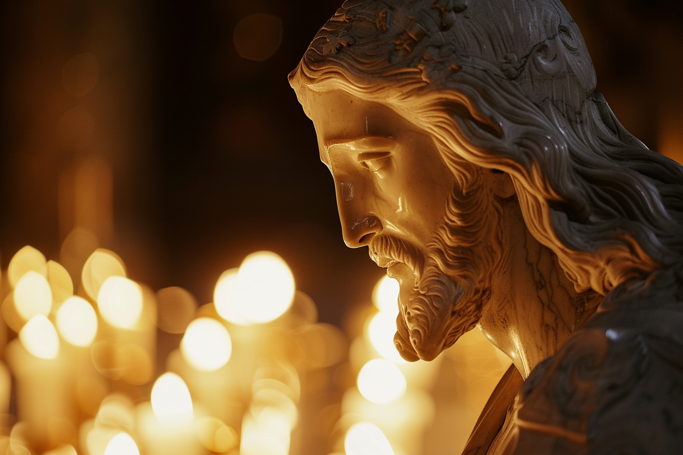 Image gratuite Angle latéral sculpture Christ, douce lumière bougies 4