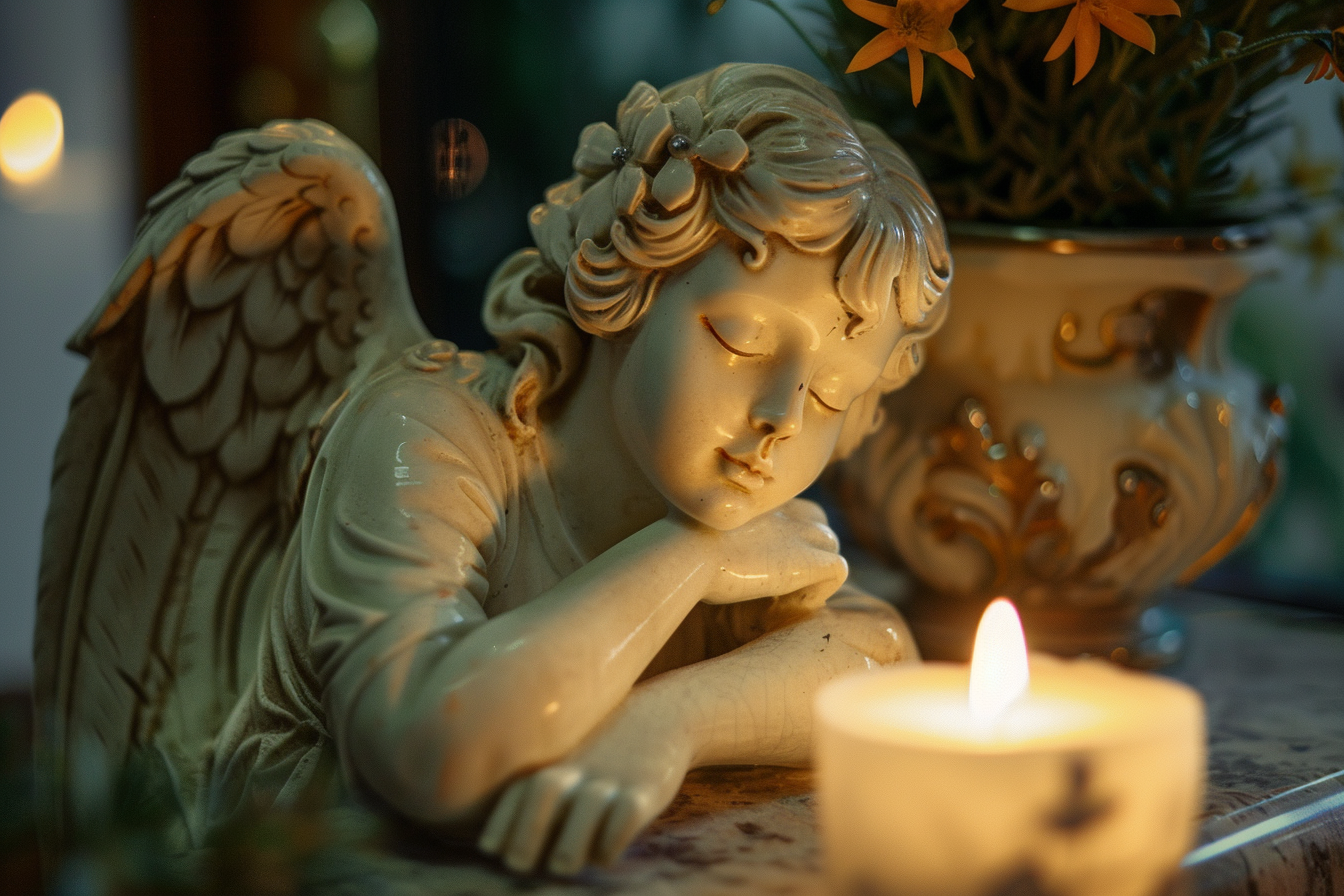 Image gratuite Angle latéral sculpture de l&rsquo;ange, lumière bougies 1