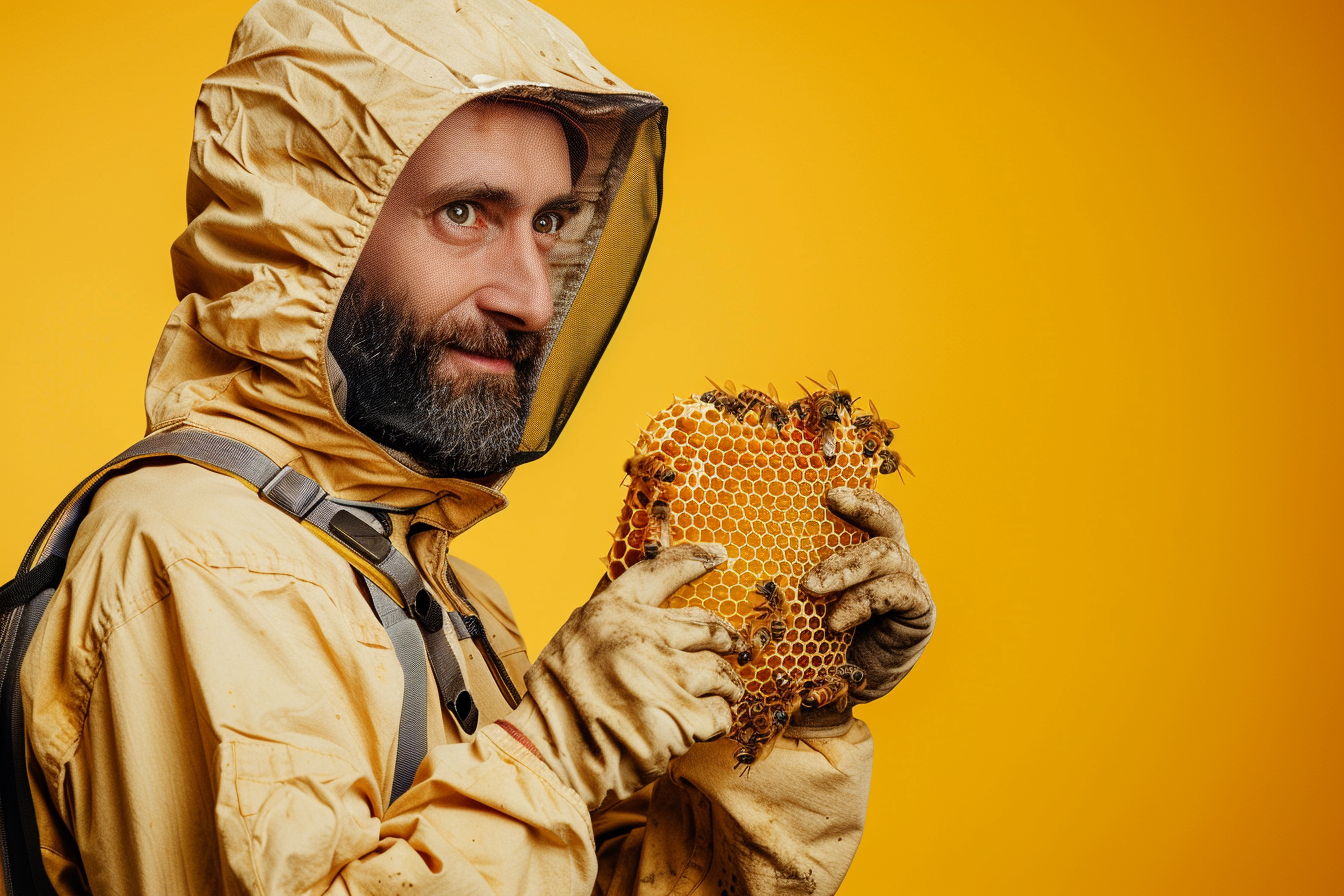 Image gratuite Apiculteur, fond jaune 1