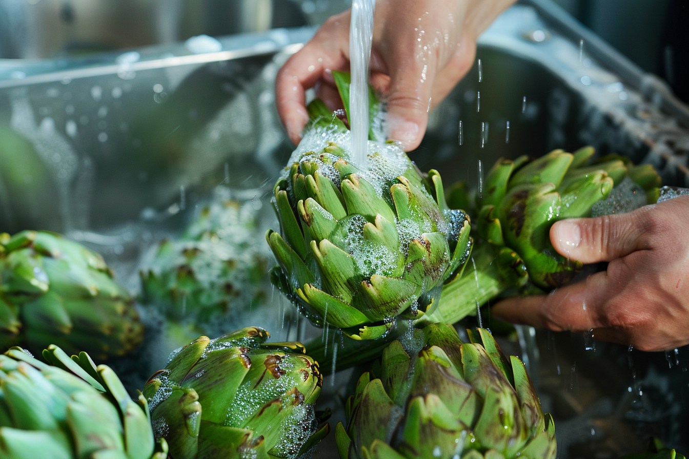 Image gratuite Artichauts lavés sous eau courante 1