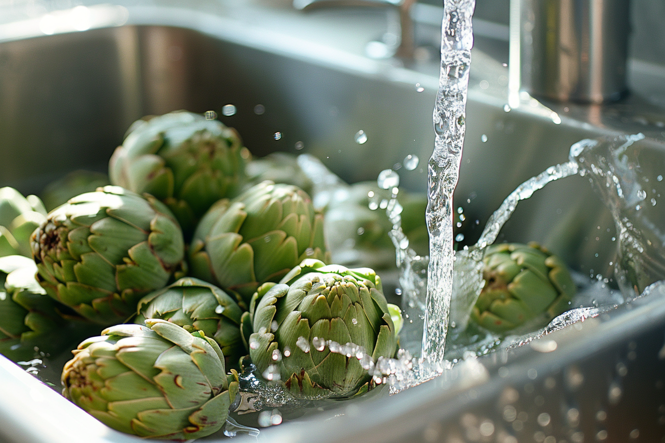 Image gratuite Artichauts lavés sous eau courante 2